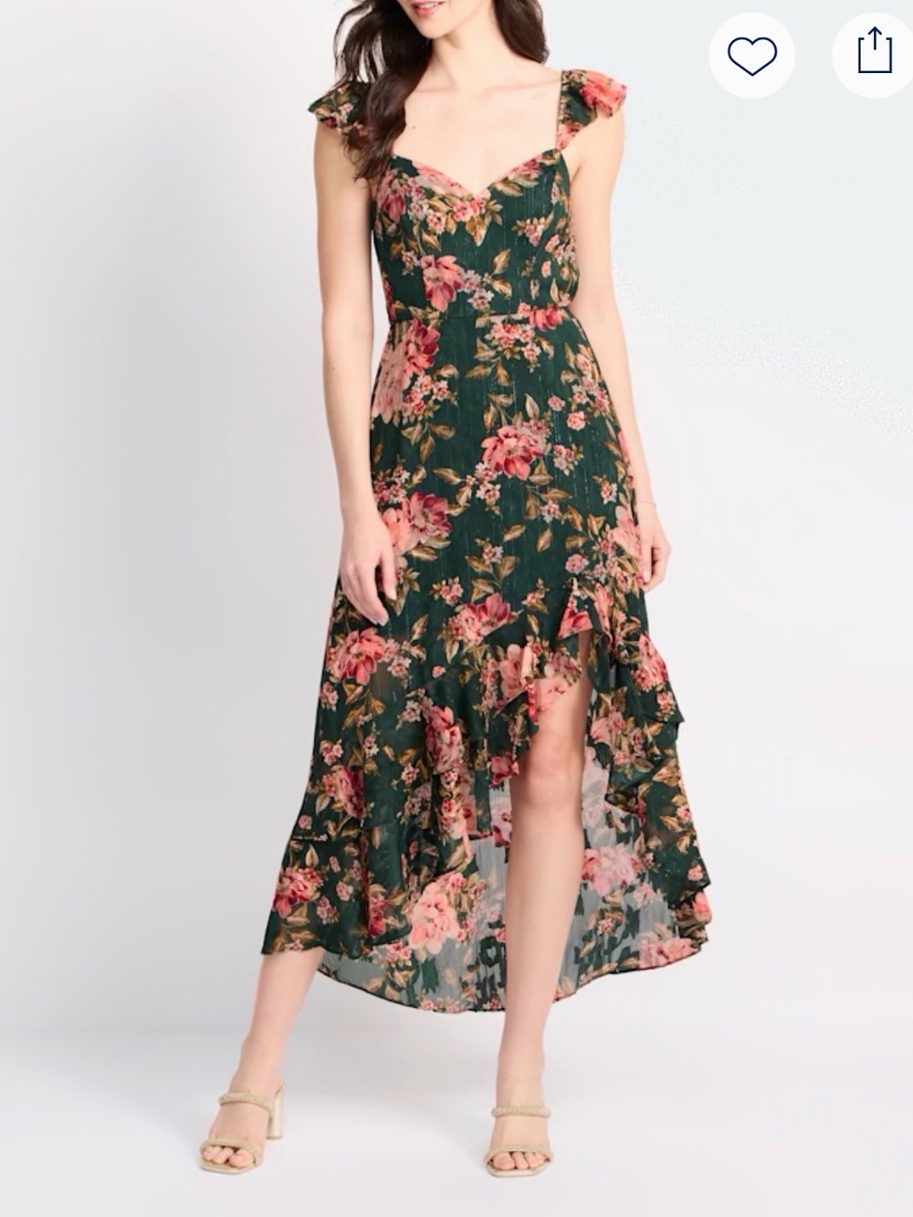 The General Good - Floral High-Low Dress in Dark Green